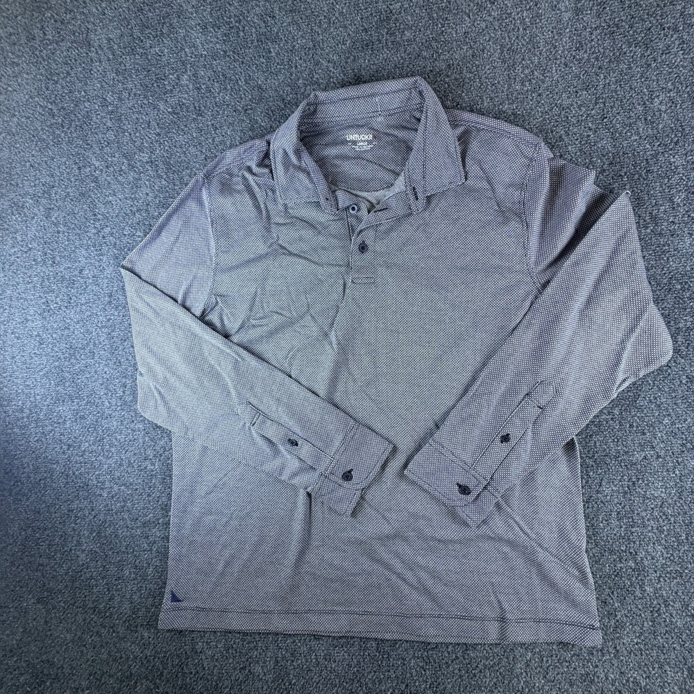 Untuckit Damaschino Diamond Birdseye Polo Shirt Mens Large Dark Gray Cotton